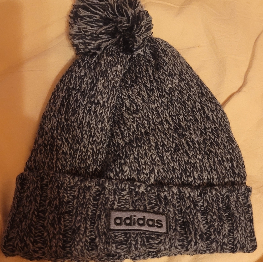 Adidas blue/grey tassel toboggan hat. Could be men's or women's.